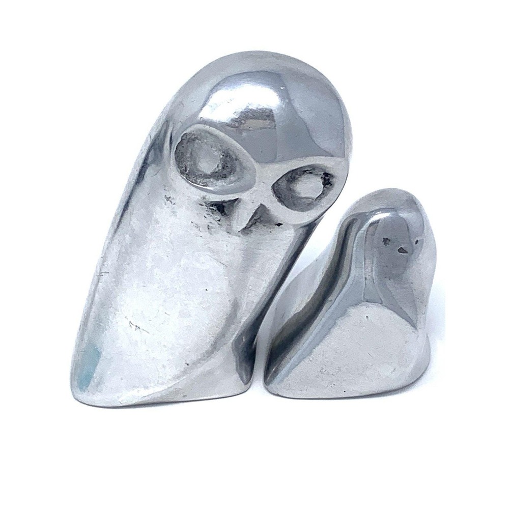 Carl Hoselton Canada Owl SIGNED Sculptures  Aluminum Parent & Baby Bird Pair VTG